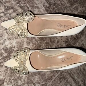 Cream heels with front bow